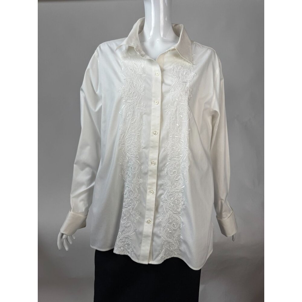 Gold Label Investments Non-Iron White Embroidered Button-Up Shirt 16W 100% Cotto